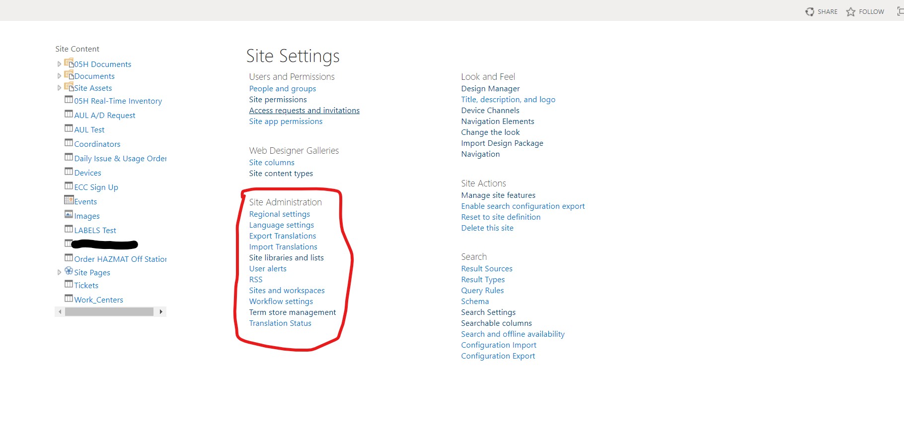 Site collection features