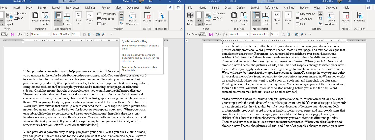 Viewing vertical parallel docs in Word - Microsoft Q&A