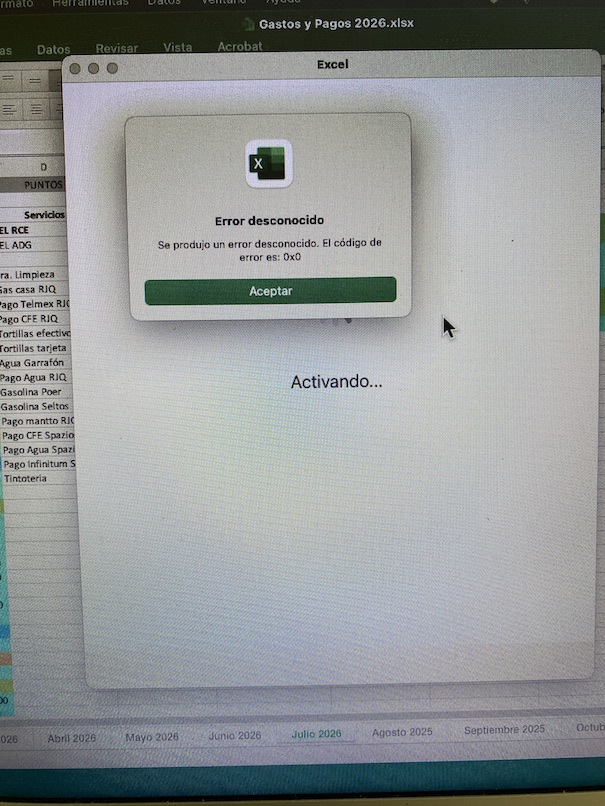 Error activacion