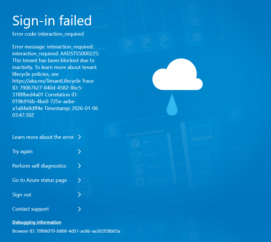 Blue Screen error when logging into Azure account that wasn't used ...