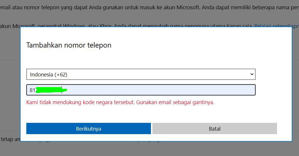 microsoft tidak bisa tambah nomor telepon