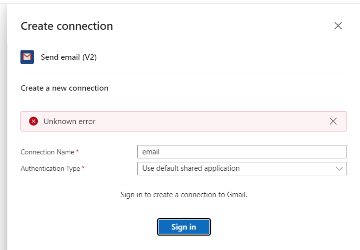 Unable to sign in in "send an email" action of azure logic apps ...