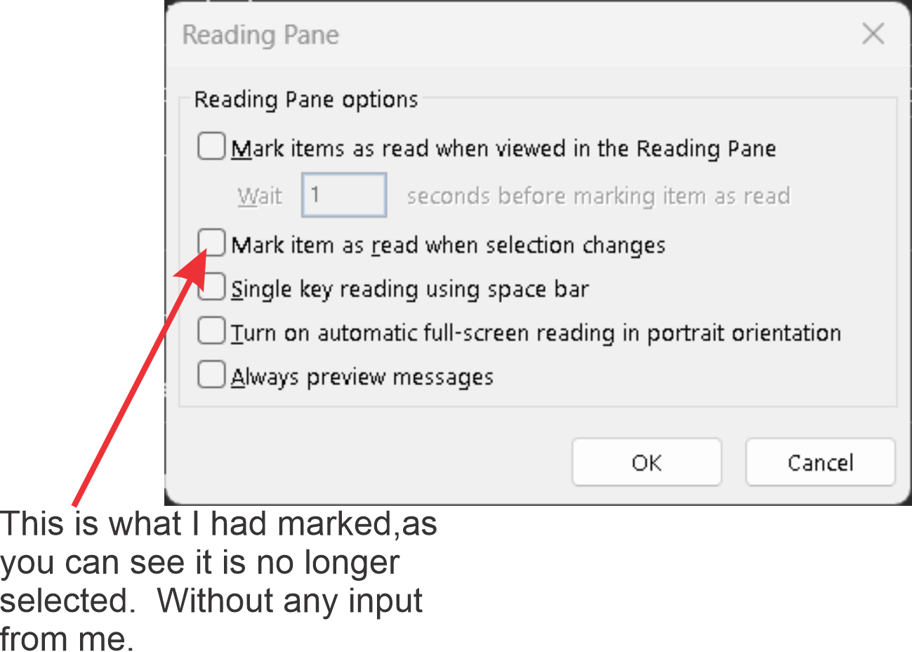 Reading pane options and item marking.