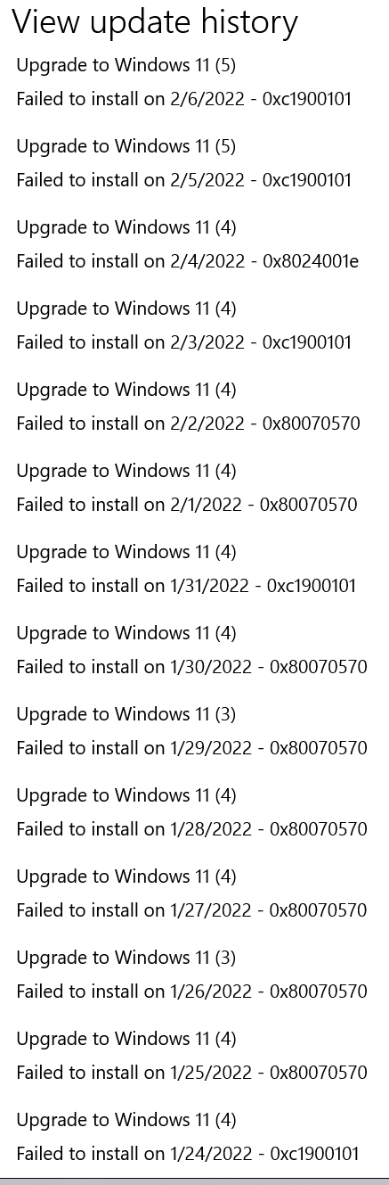 Upgrade to Windows 11 has failed repeatedly - Microsoft Q&A