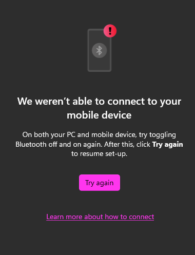 Phone Link continually tells me I am not connected but also that I am ...