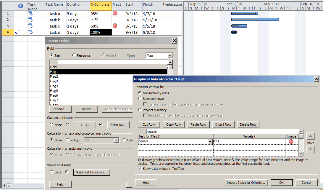 MS Project Custom Field - Help with Formulas and Graphical Indicators ...