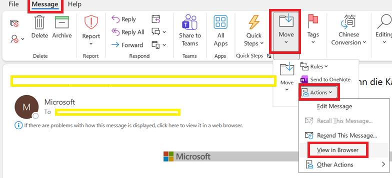 Outlook App - trying to print email memo style, wrong name at the top ...