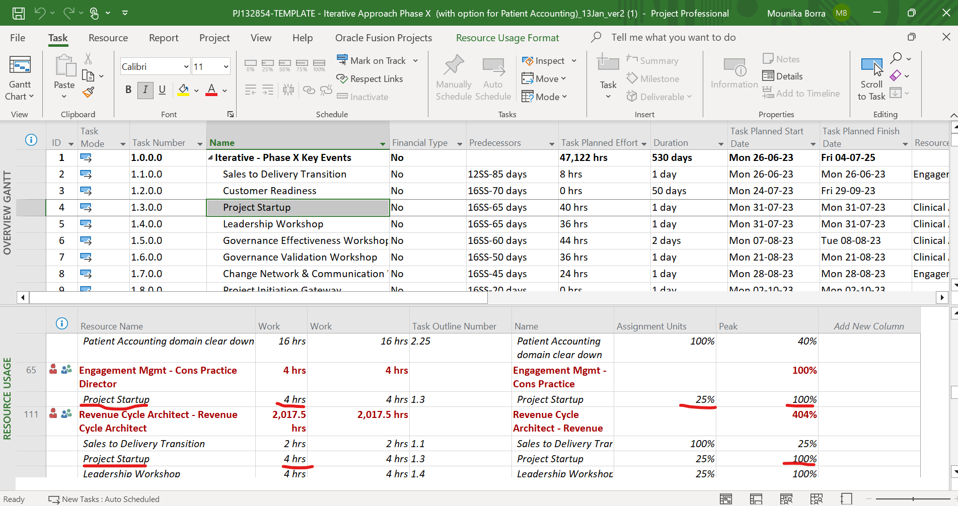 Microsoft Project resource assignment issue where Peak is not coming as ...