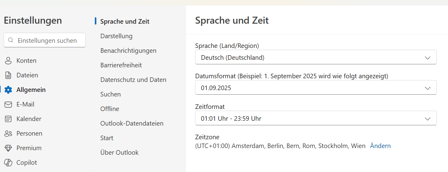 Wie kann ich in Outlook 365 die Sprache aller Konten auf Deutsch ändern ...