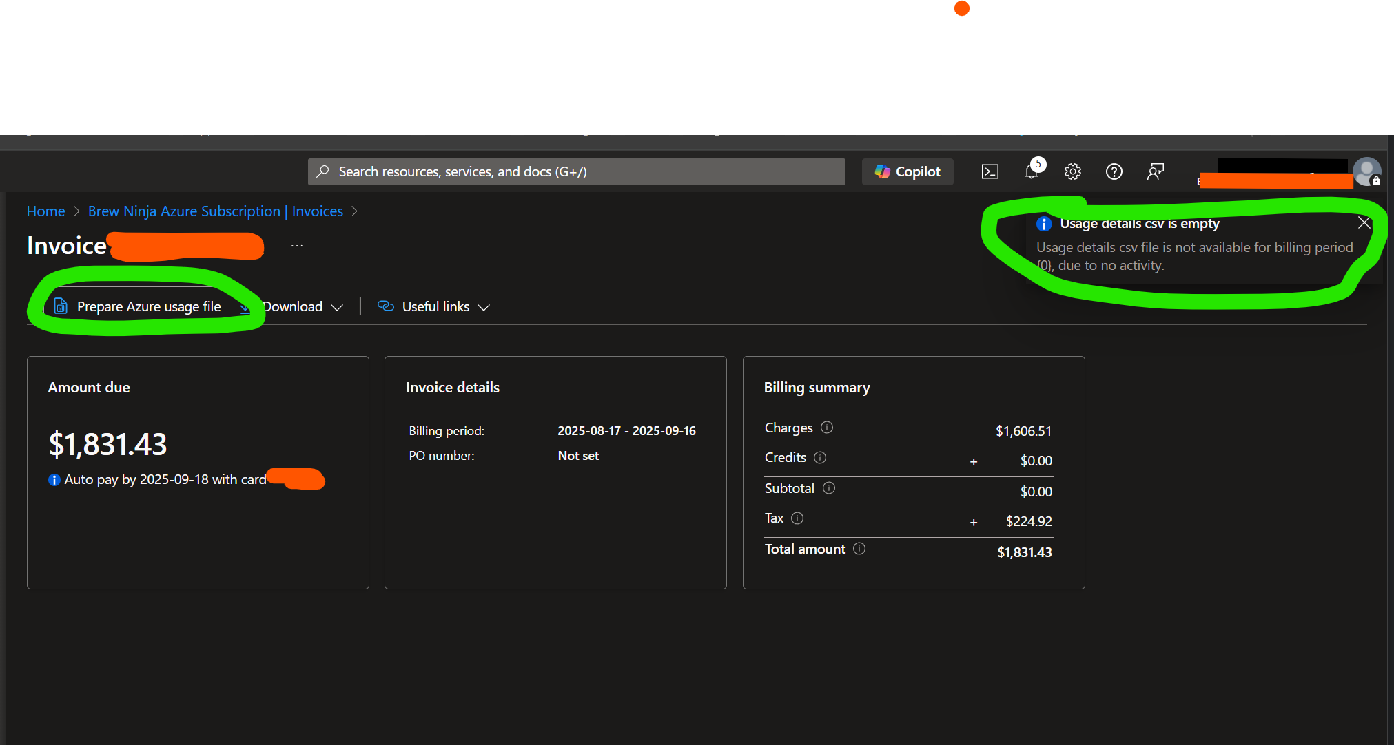 Unable to download usage file for invoice - Microsoft Q&A
