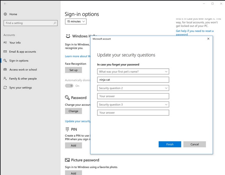 How to open Settings->Account->Sign-in options->Password->Update your ...
