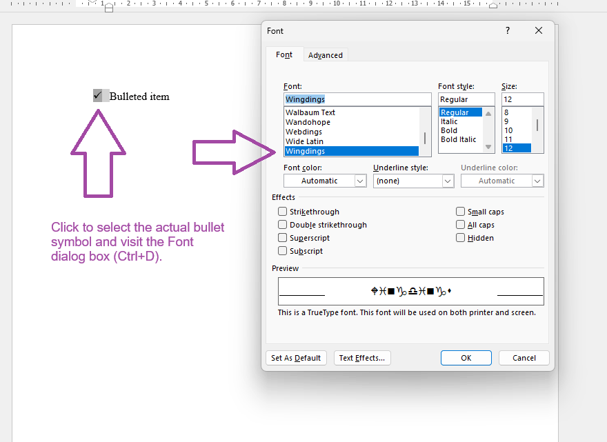 How do I keep Word from changing bullets to boxes in a bulleted list? I ...