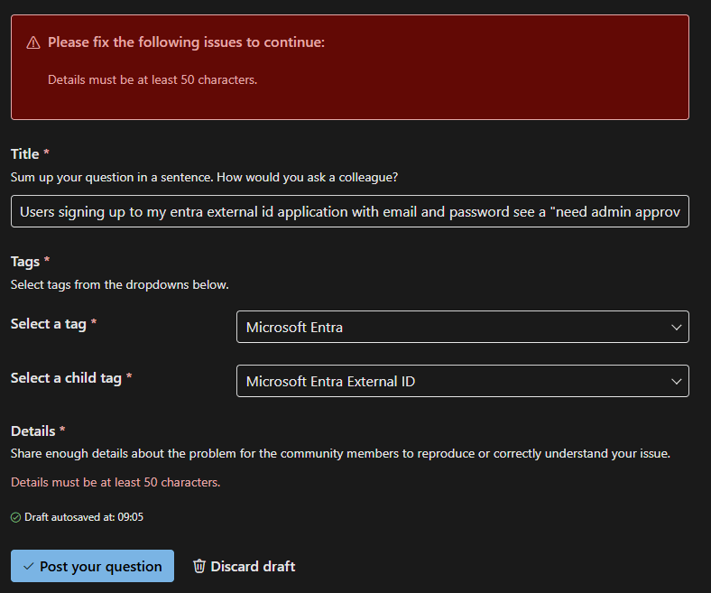 Issue with creating a question on Microsoft Q&A - Microsoft Q&A
