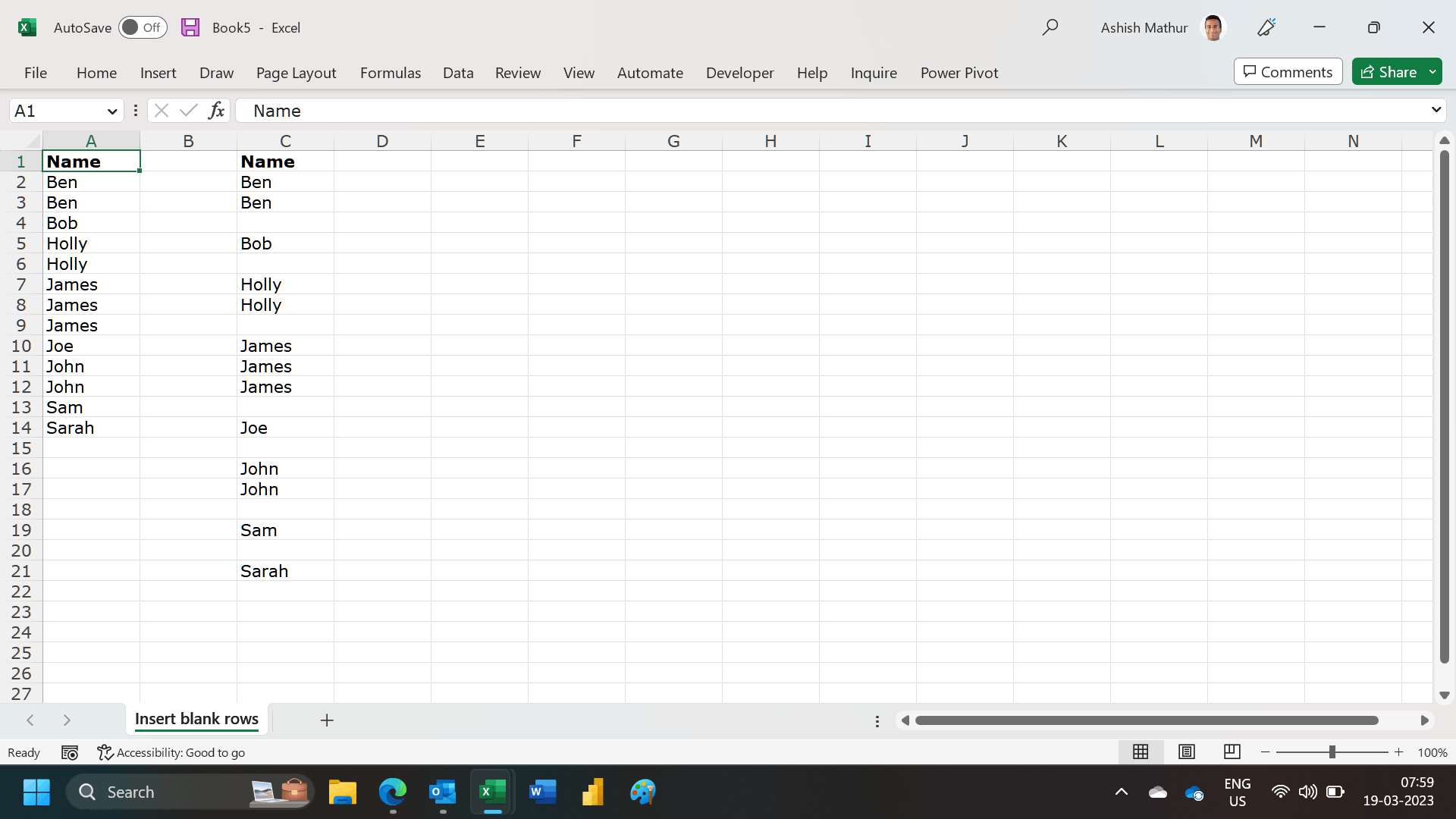 Is there an easy way to insert blank rows between groups of different ...
