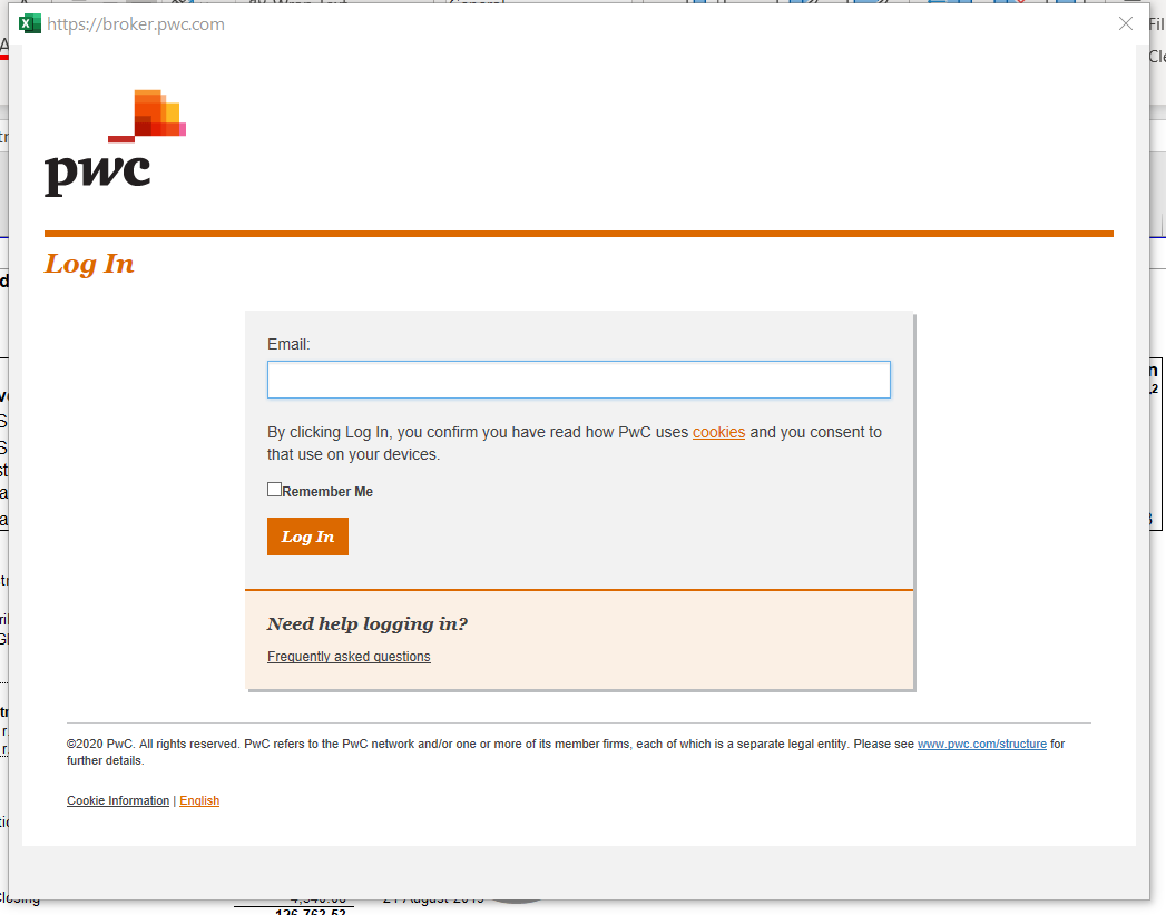 Excel asks for Microsoft Outlook login and PwC login - Microsoft Q&A