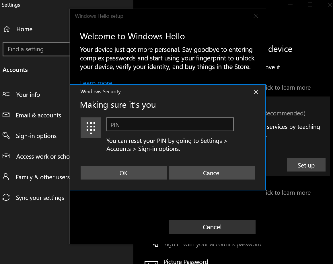 PIN set up option is gone! PIN is required to set up Hello Fingerprint ...