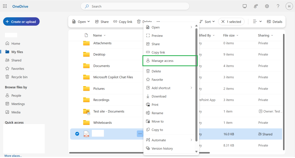 Delete and Encrypt with password buttons in OneDrive Online Edit view ...
