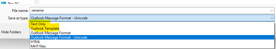 Outlook email saved as .msg file does not retain new name when ...