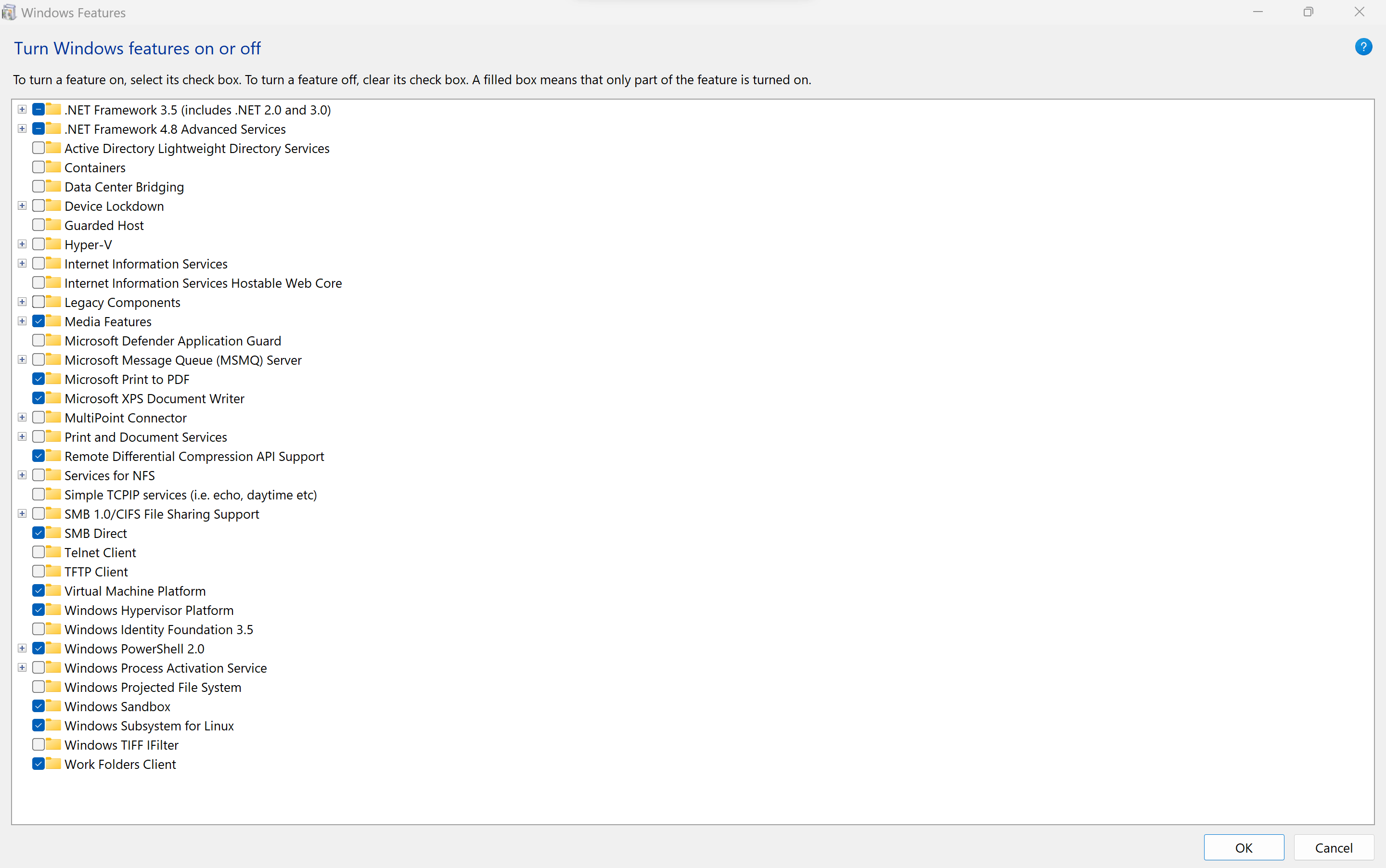 What are the default settings for 