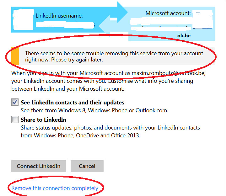 Failed connection between Microsoft and Linkedin - Microsoft Q&A
