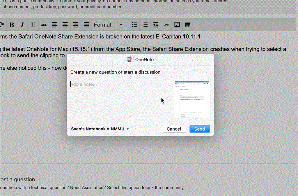OneNote Mac Share Extension crashing / not working on El Capitan ...