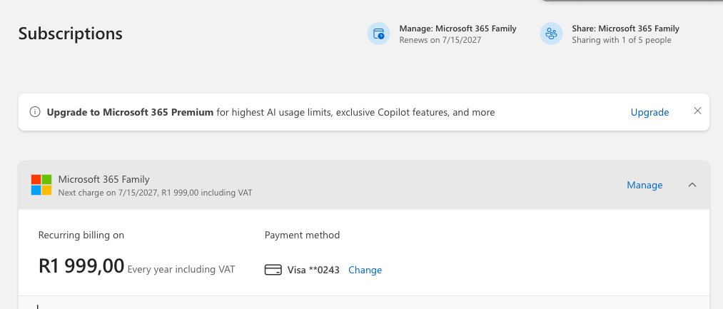 Current Subscription -Renewed July