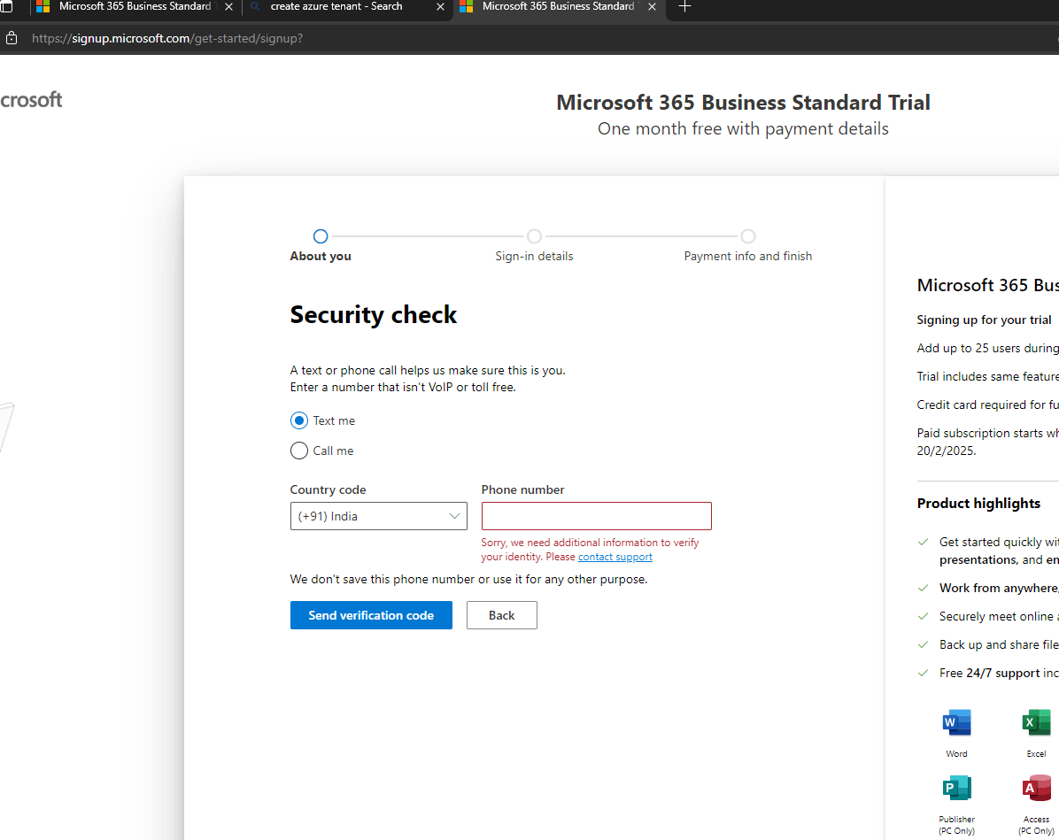 Unable to create a tenant - Microsoft Q&A