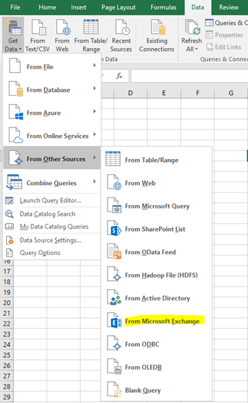 Excel: Missing "From Microsoft Exchange" Data Source - Microsoft Q&A
