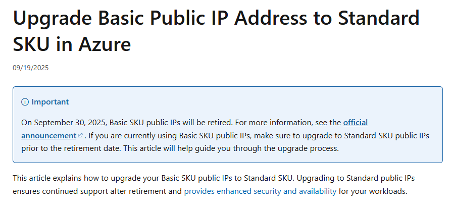 Basic SKU of Public IP Addresses to be Retired - Microsoft Q&A