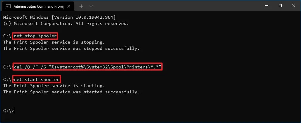 Fix Print Spooler using Command Prompt