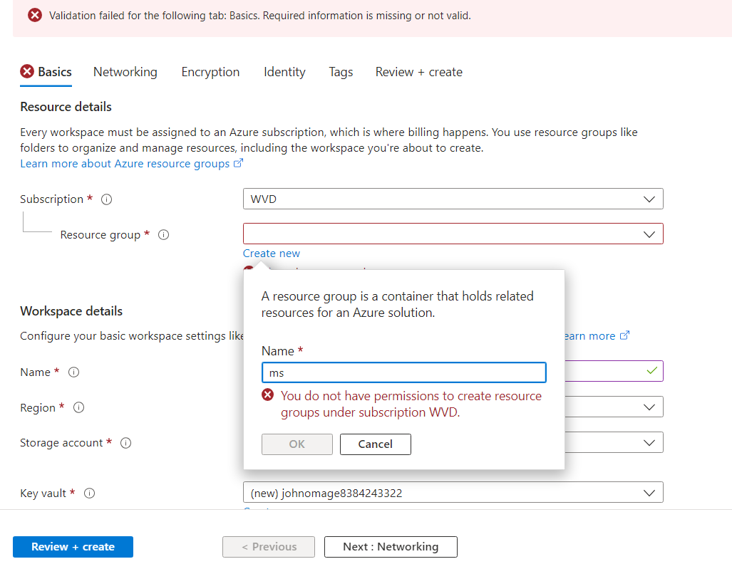 Unable to create Resource Group from Azure Portal - Microsoft Q&A