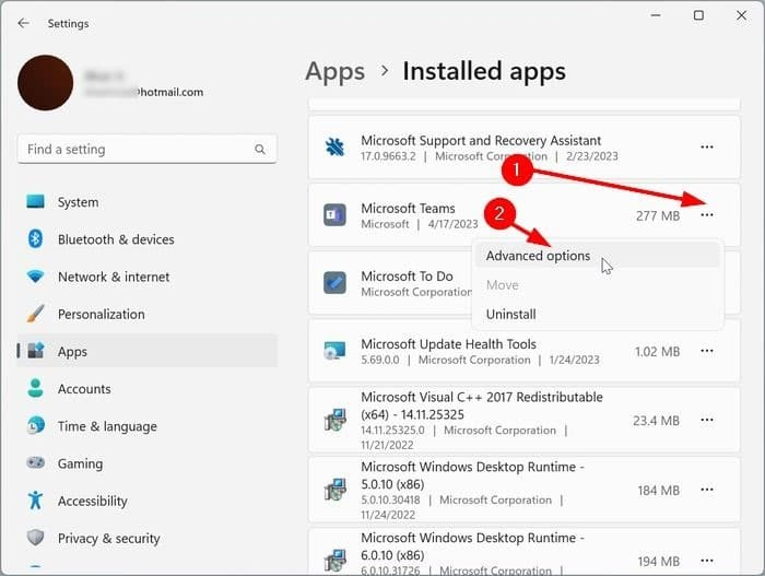 repair microsoft teams in Windows 10 11 pic1