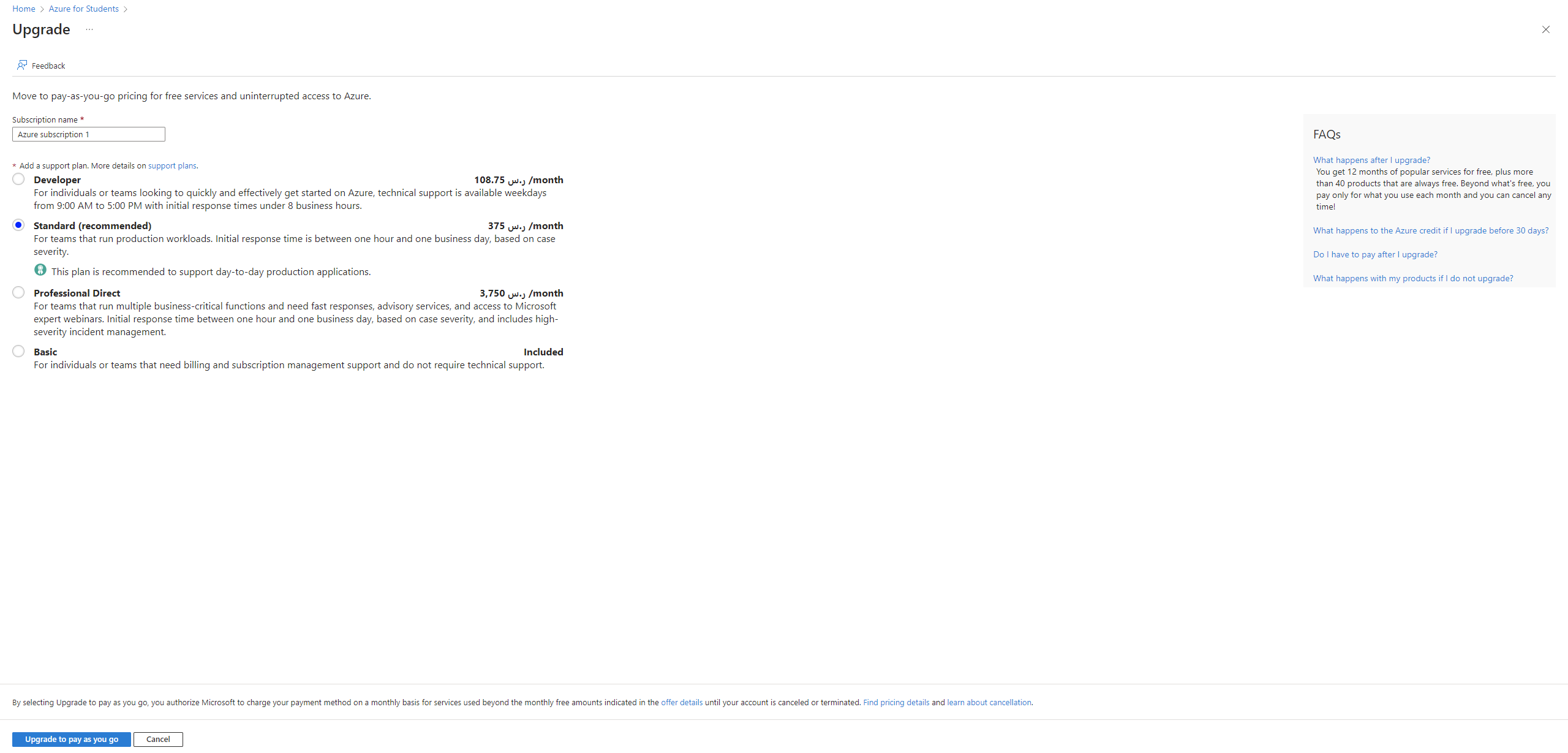 pay as you go - Microsoft Q&A
