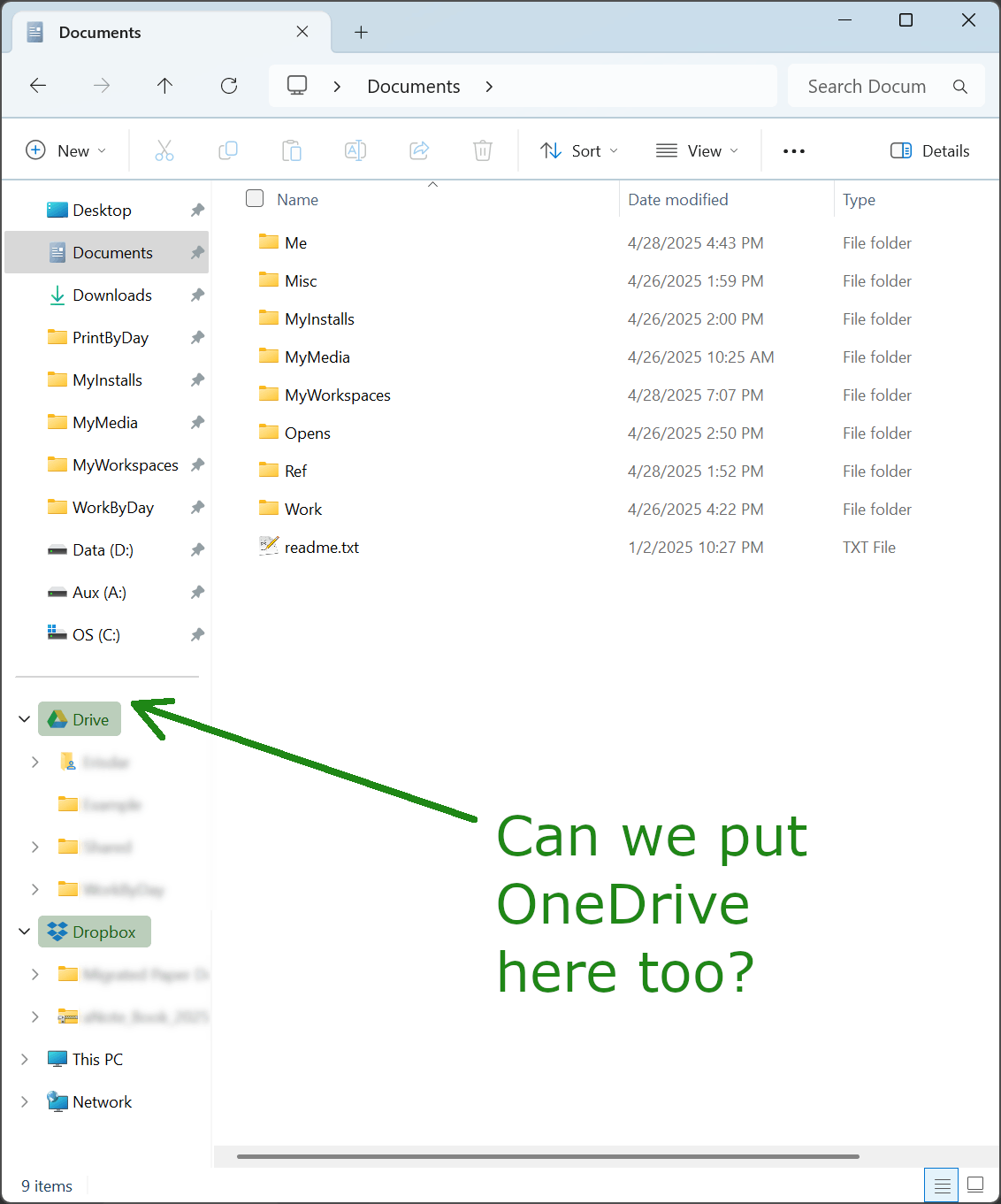 Placement of OneDrive on File Explorer's lower sidebar possible ...
