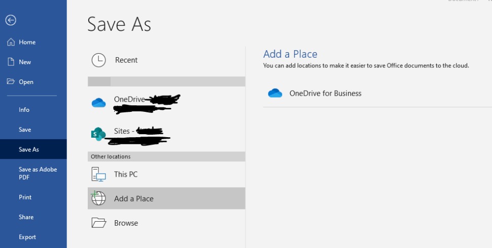 SharePoint does not appear when I click Add A Place in Word - Microsoft Q&A