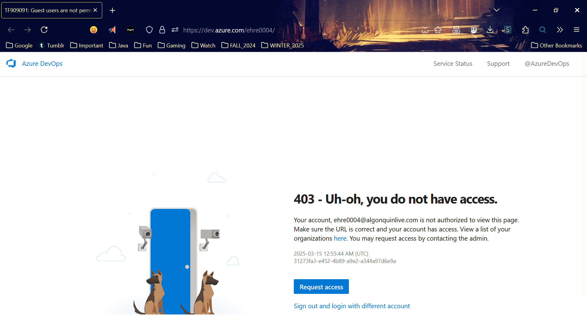 Can't enter Azure DevOps organization I created - Microsoft Q&A