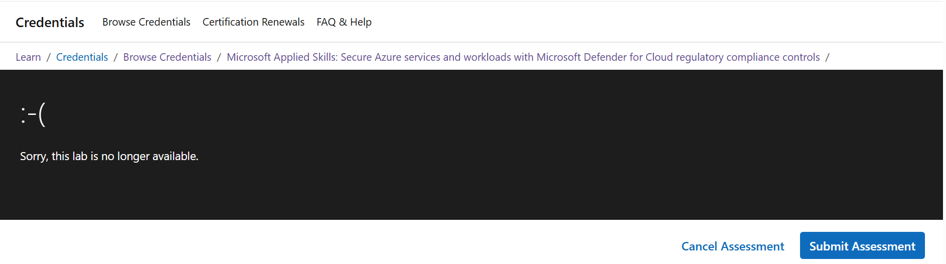 Assessment Lab is not loading , getting an error - Microsoft Q&A