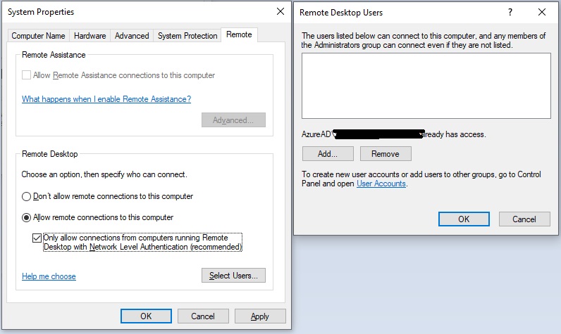 Azure AD Remote Desktop Not Working - Microsoft Q&A