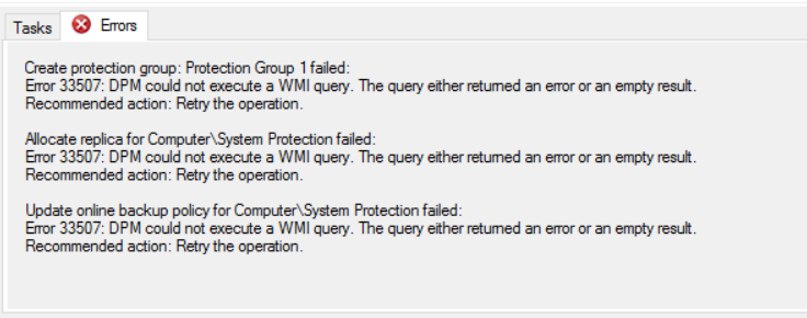 DPM could not execute a WMI query - Microsoft Q&A