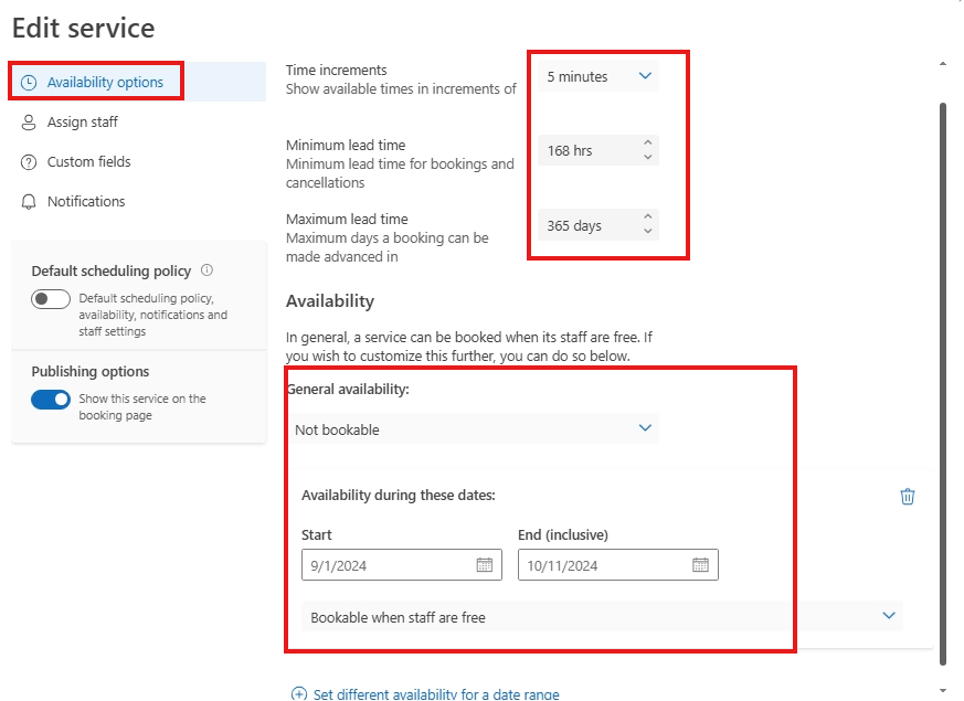 Problem with setting lead time for the service, Microsoft Bookings ...