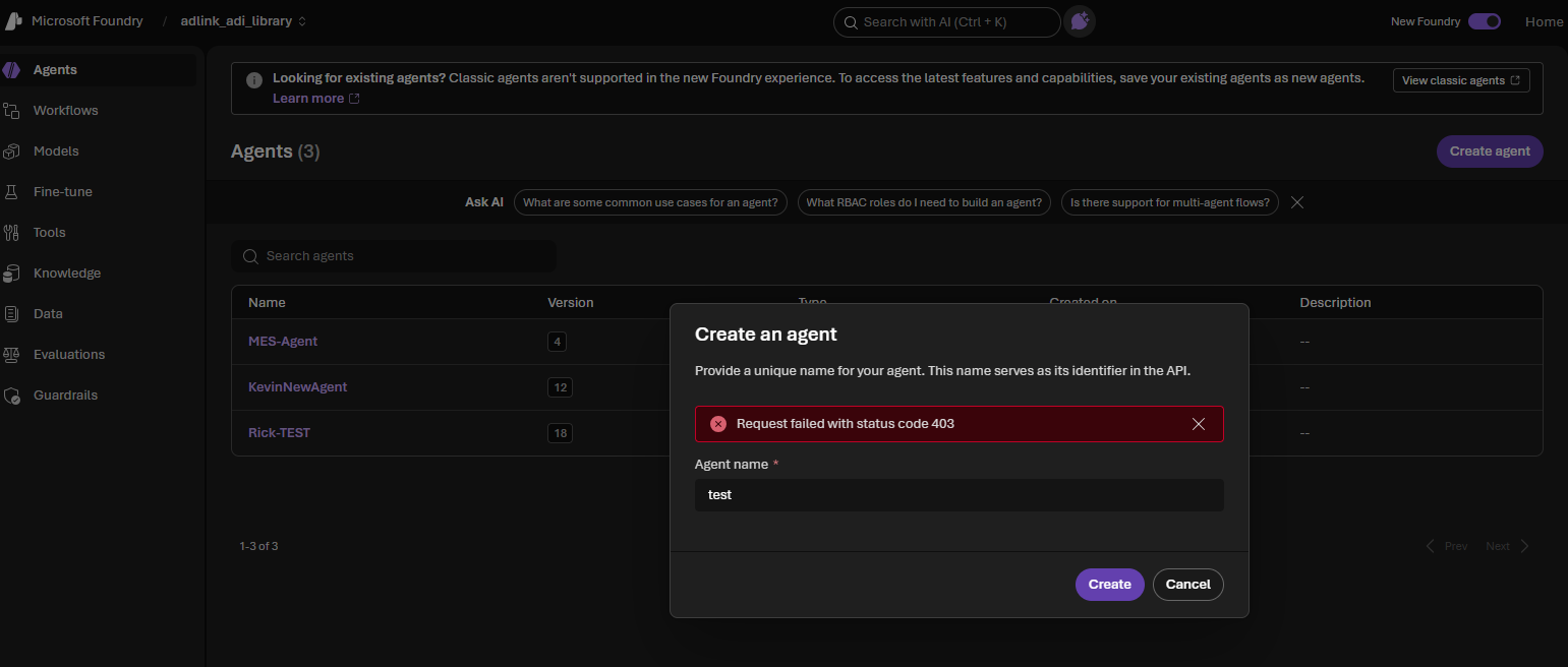 create agent 403 error