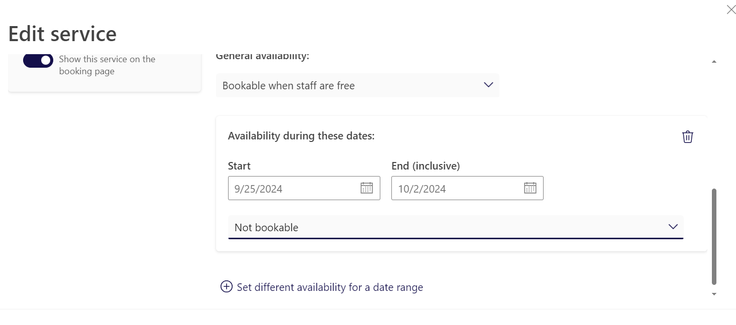 Problem with setting lead time for the service, Microsoft Bookings ...