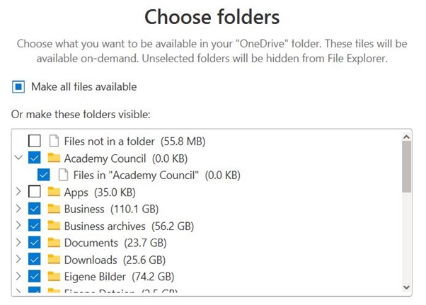 Cannot choose folders to sync with OneDrive. - Microsoft Q&A
