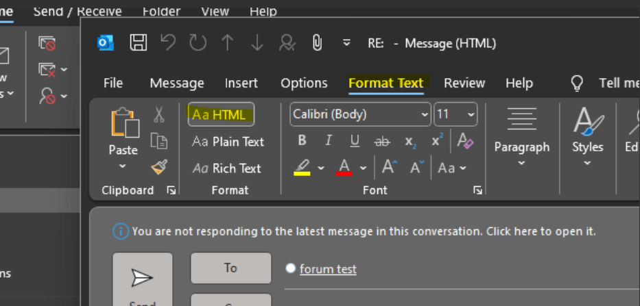 Switch to html option is not showing while replying ,as I clicked on ...