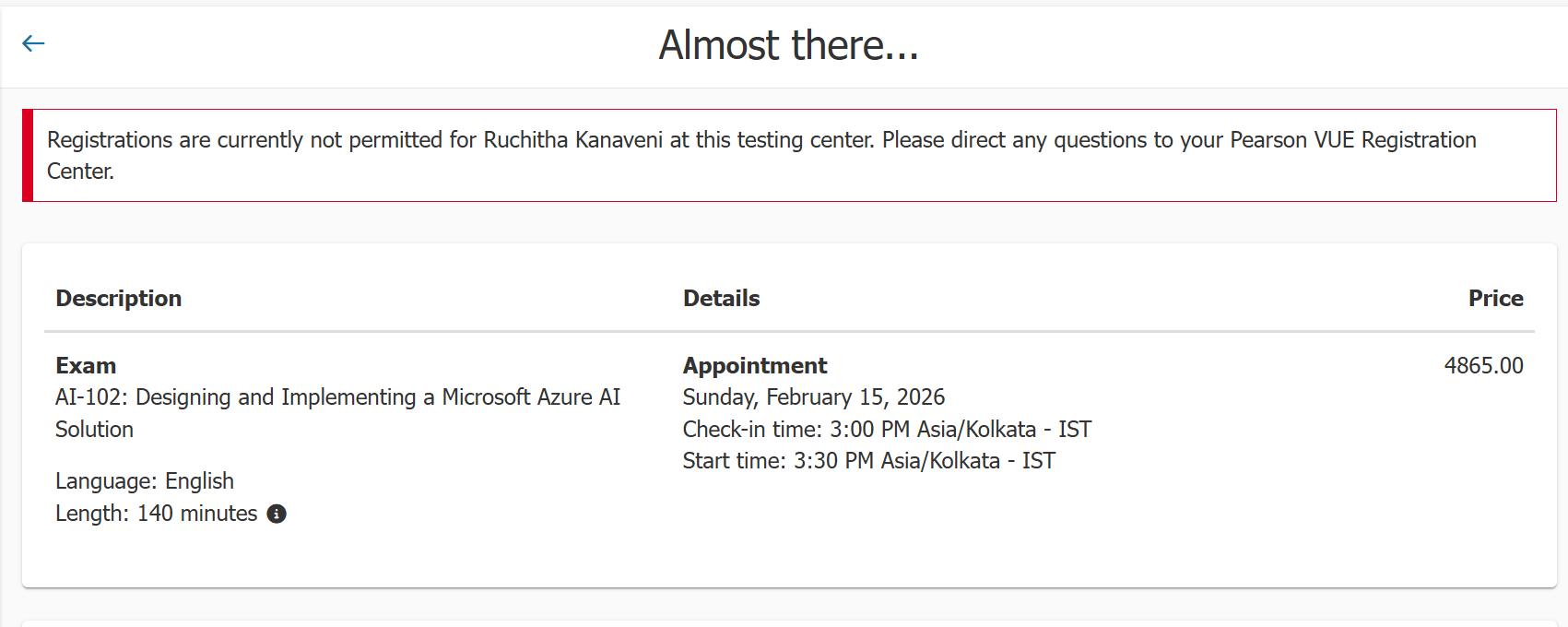 i am facing issue while scheduling for microsoft certification, its ...