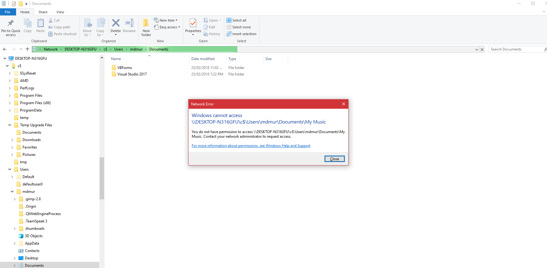 Access denied to folder that does not exist - Microsoft Q&A