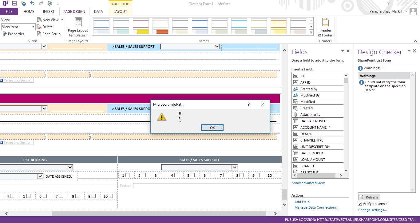 Could not verify the form template on the specified server - Microsoft Q&A