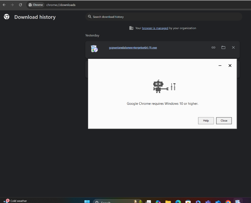 Windows 11 Pro GCPW Install Error Message 