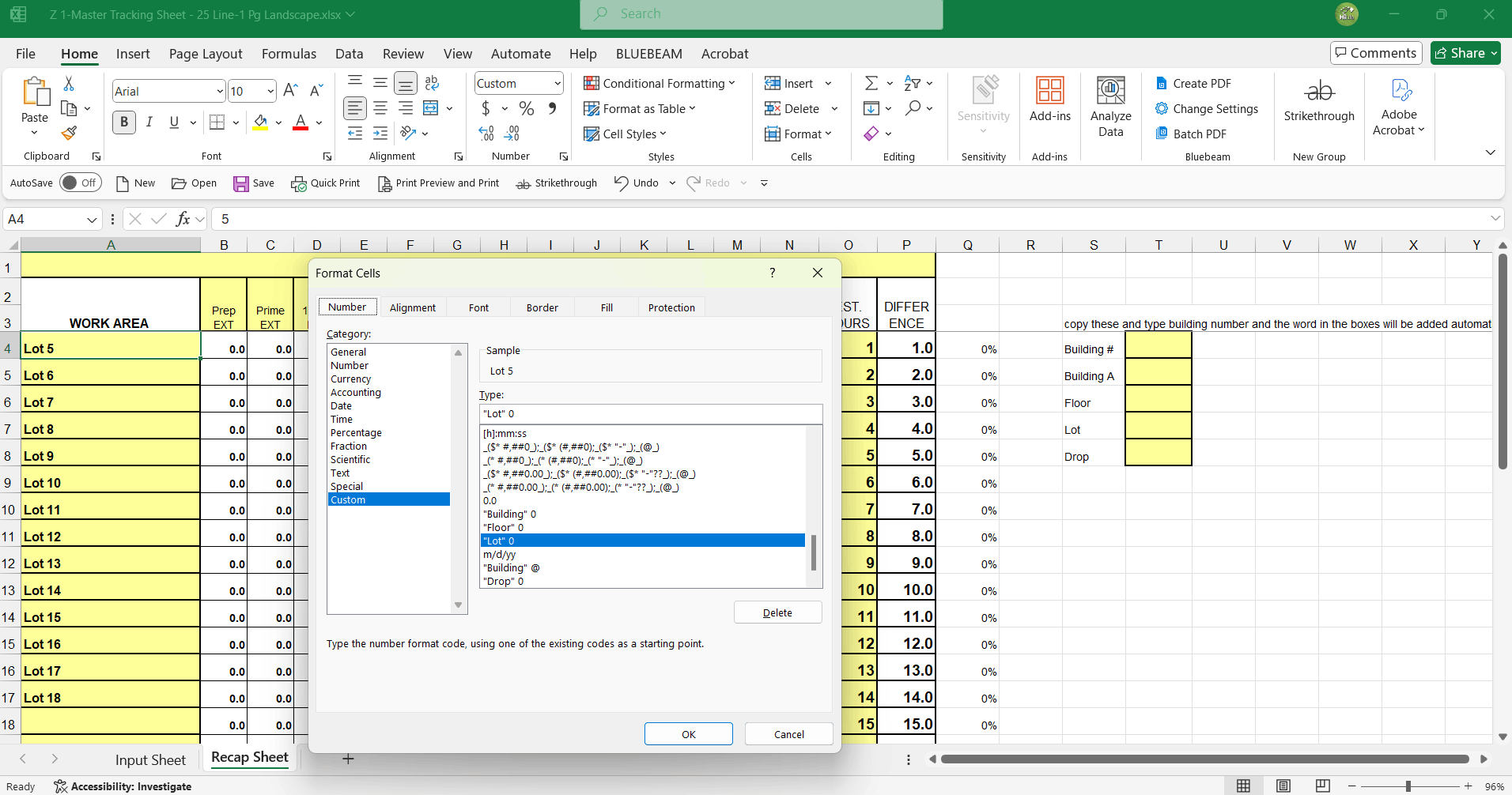 How do I get Input Sheet, cell A4, custom format to equal Recap Sheet ...