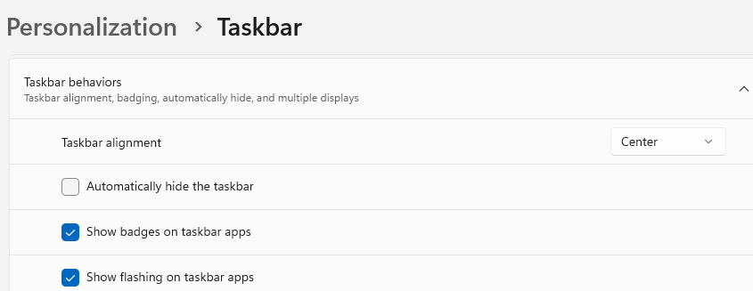 task bar setting